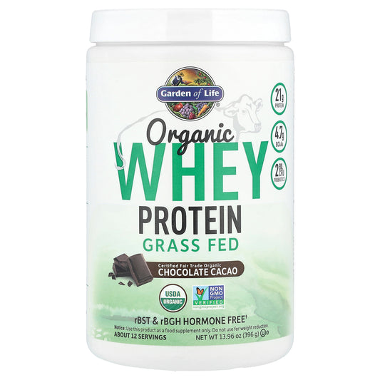 Garden of Life, Organic Whey Protein, Grass-Fed, Chocolate Cacao, 13.96 oz (396 g)