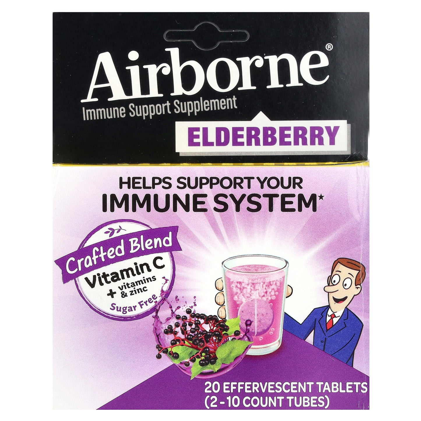 AirBorne, Immune Support Supplement, Elderberry, 2 Tubes, 10 Effervescent Tablets Each