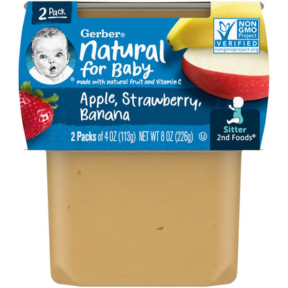 Gerber, Natural for Baby, 2nd Foods, Apple, Strawberry, Banana, 2 Pack, 4 oz (113 g) Each