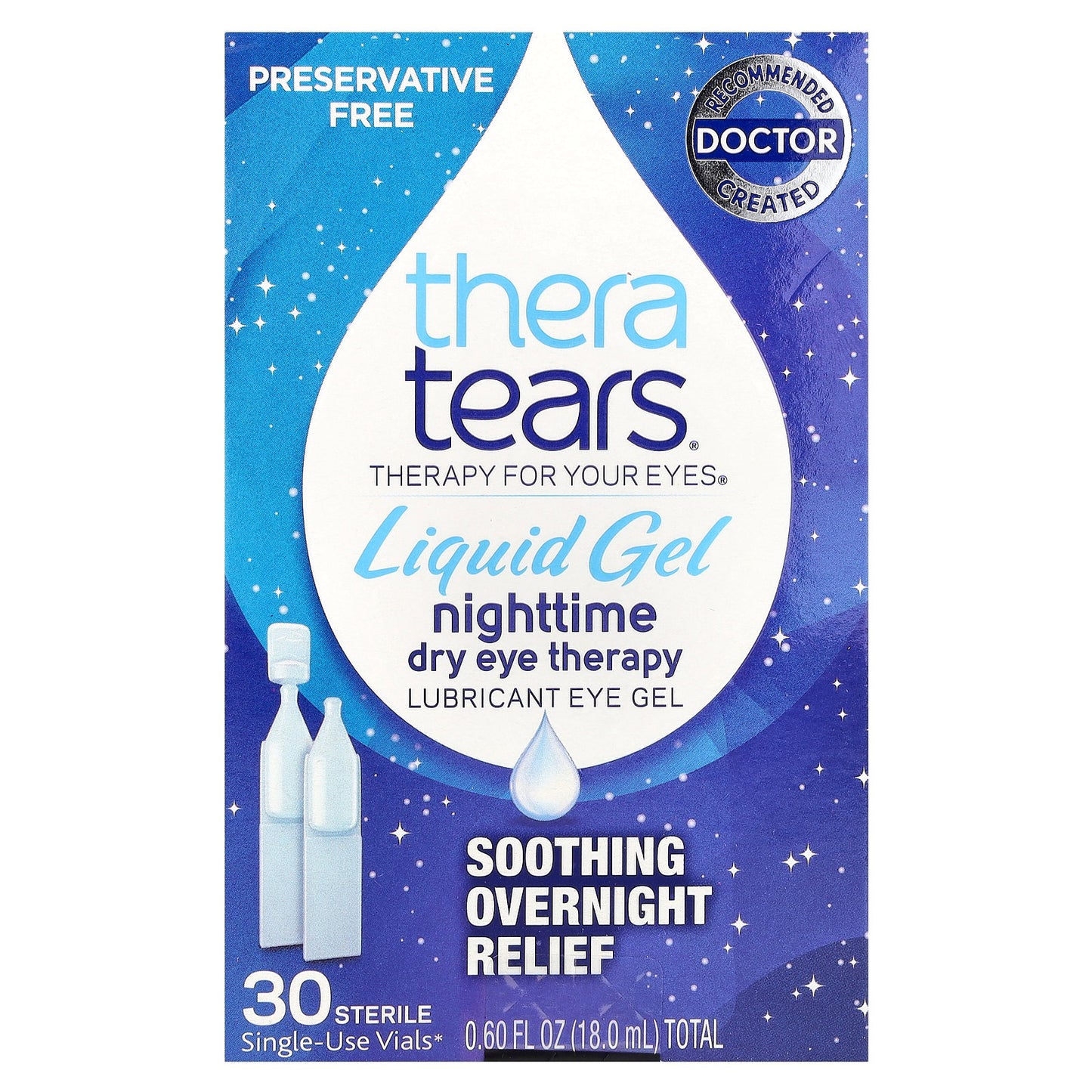 TheraTears, Nighttime Dry Eye Therapy, Lubricant Eye Gel, 30 Single-Use Vials