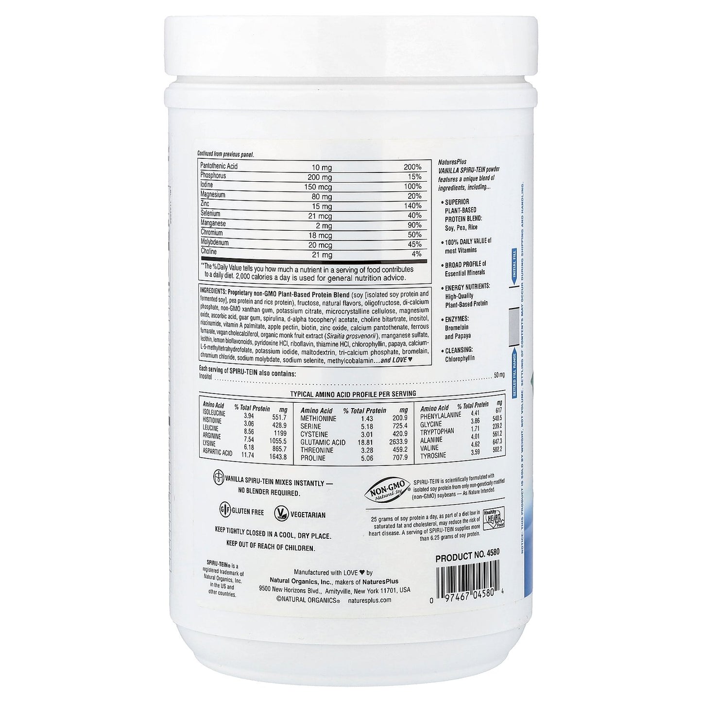 NaturesPlus, Spiru-Tein®, Protein Powder Meal, Vanilla, 1.06 lbs (480 g)