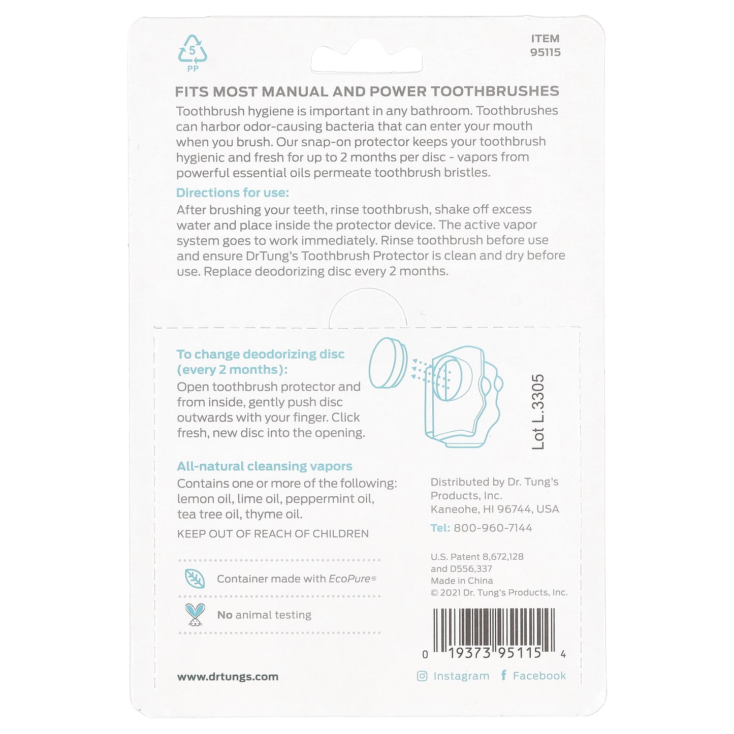 Dr. Tung's, Ecosentials™, Snap-On Toothbrush Protection, Fresh Lime, 4 Count