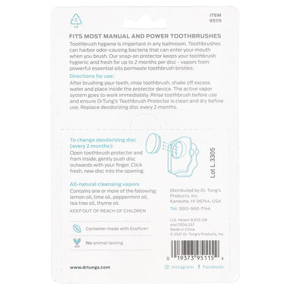 Dr. Tung's, Ecosentials™, Snap-On Toothbrush Protection, Fresh Lime, 4 Count