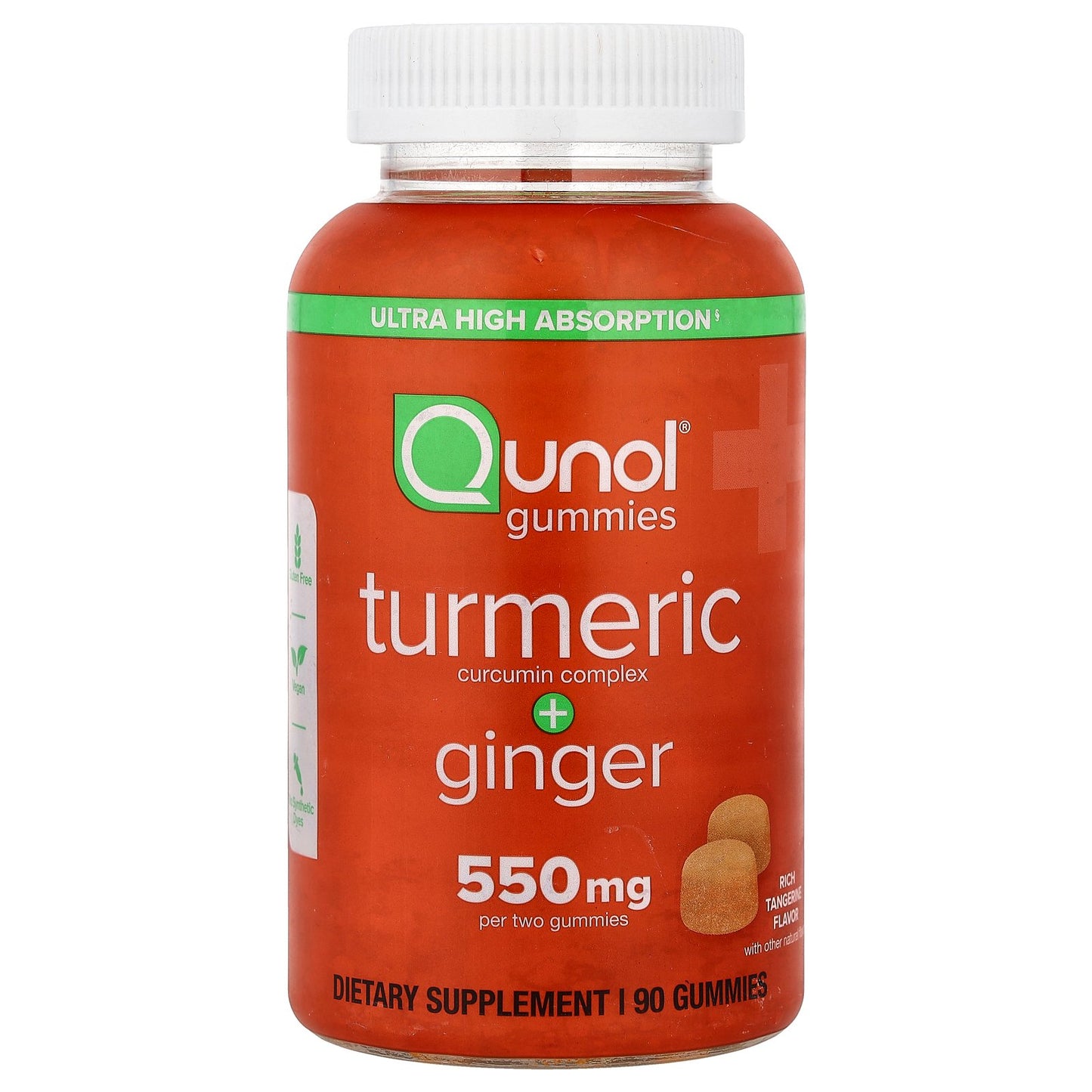 Qunol, Turmeric + Ginger, Rich Tangerine, 90 Gummies (275 mg per Gummy)