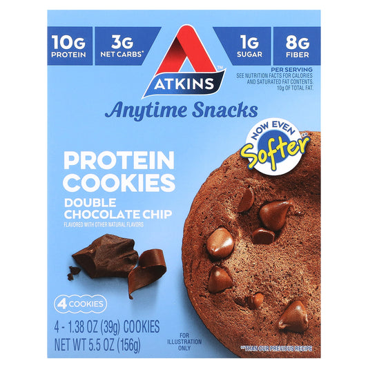 Atkins, Anytime Snacks, Protein Cookies, Double Chocolate Chip, 4 Cookies, 1.38 oz (39 g) Each