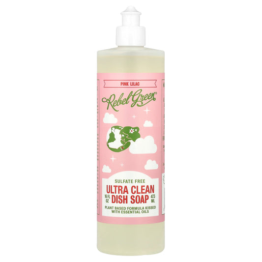 Rebel Green, Ultra Clean Dish Soap, Pink Lilac, 16 fl oz (473 ml)