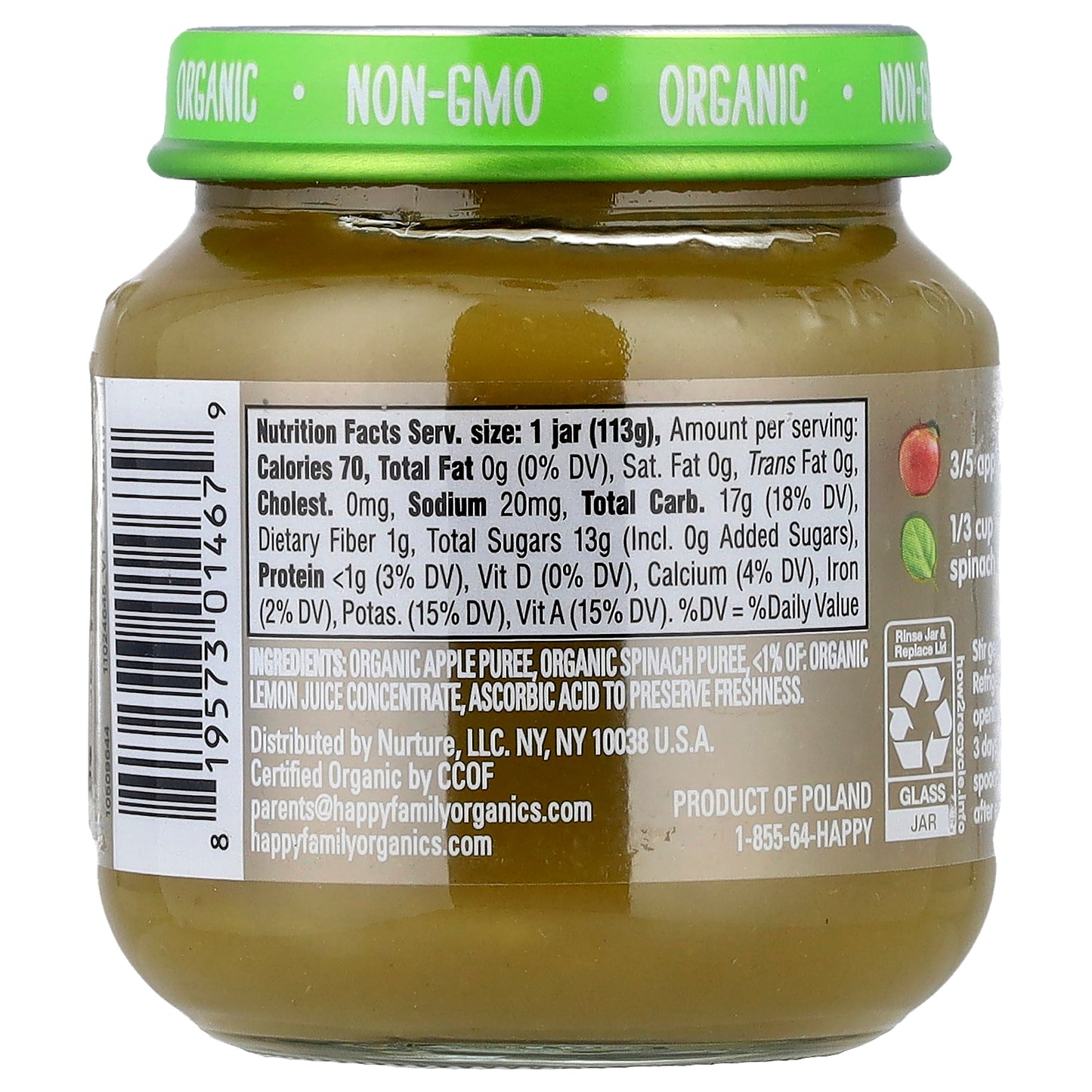 Happy Family Organics, Happy Baby®, Apples & Spinach, 6+ Months, 4 oz (113 g)