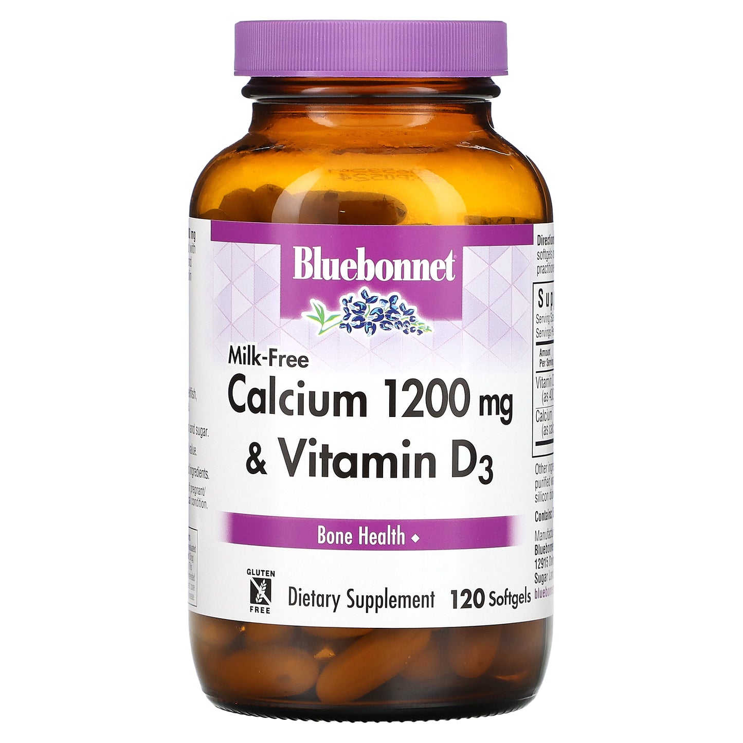 Bluebonnet Nutrition, Milk-Free Calcium & Vitamin D3, 1,200 mg, 120 Softgels (600 mg per Softgel)