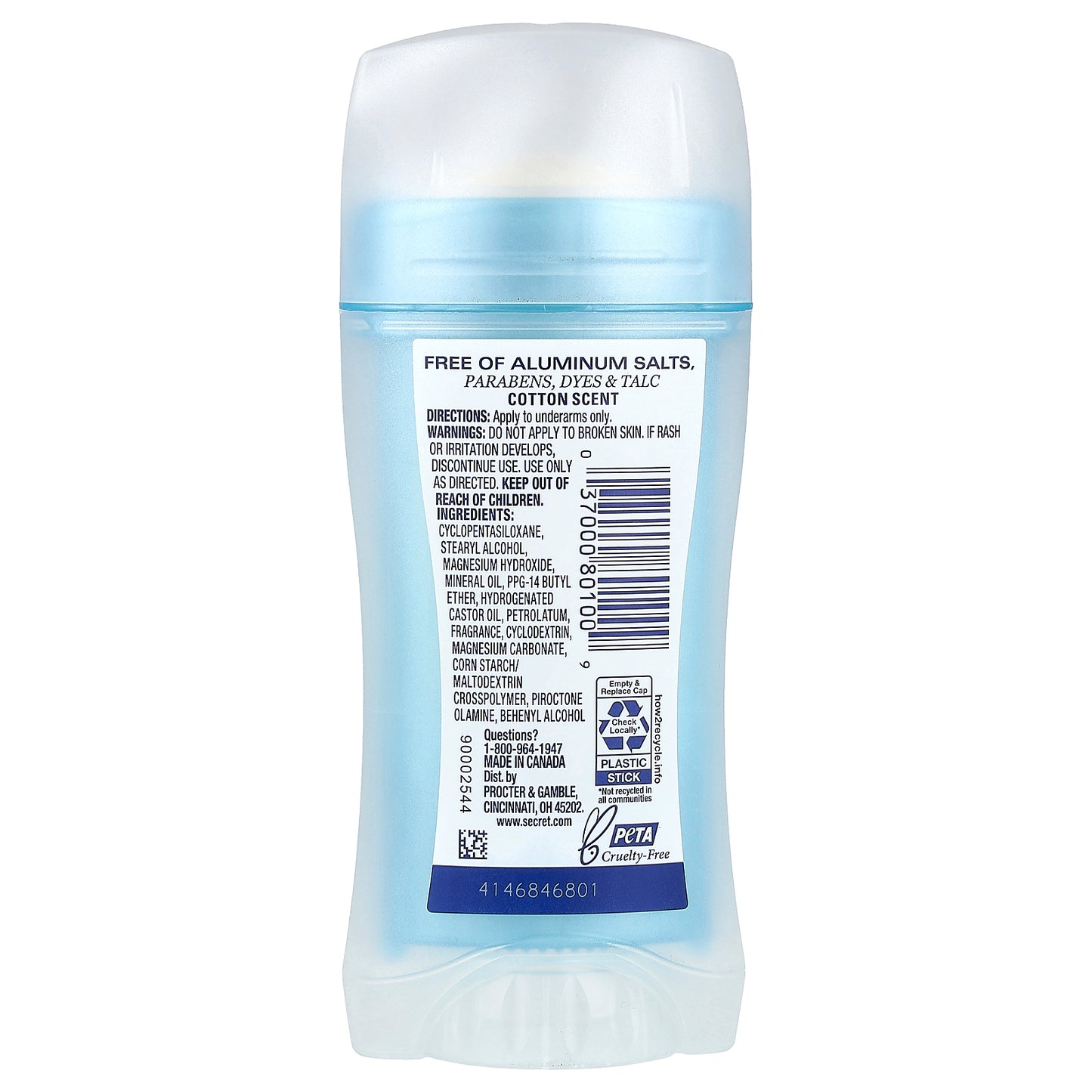 Secret, Aluminum Free Deodorant, Cotton, 2.4 oz (68 g)