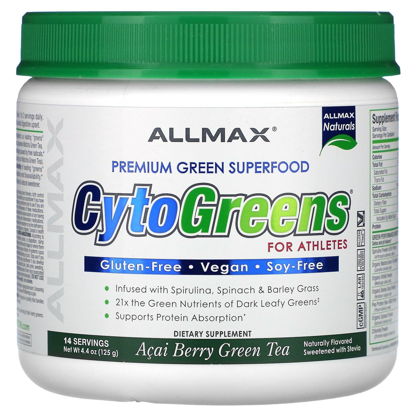 ALLMAX, CytoGreens®, Premium Green Superfood For Athletes, Acai Berry Green Tea, 4.4 oz (125 g)