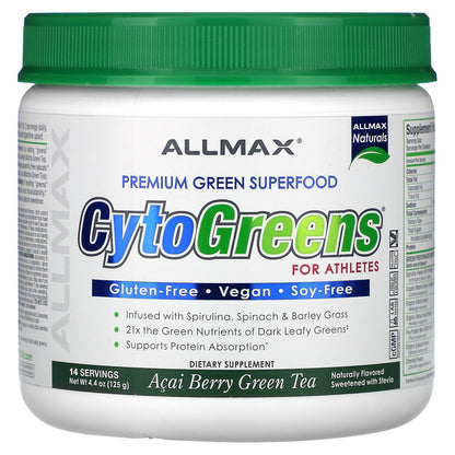 ALLMAX, CytoGreens®, Premium Green Superfood For Athletes, Acai Berry Green Tea, 4.4 oz (125 g)