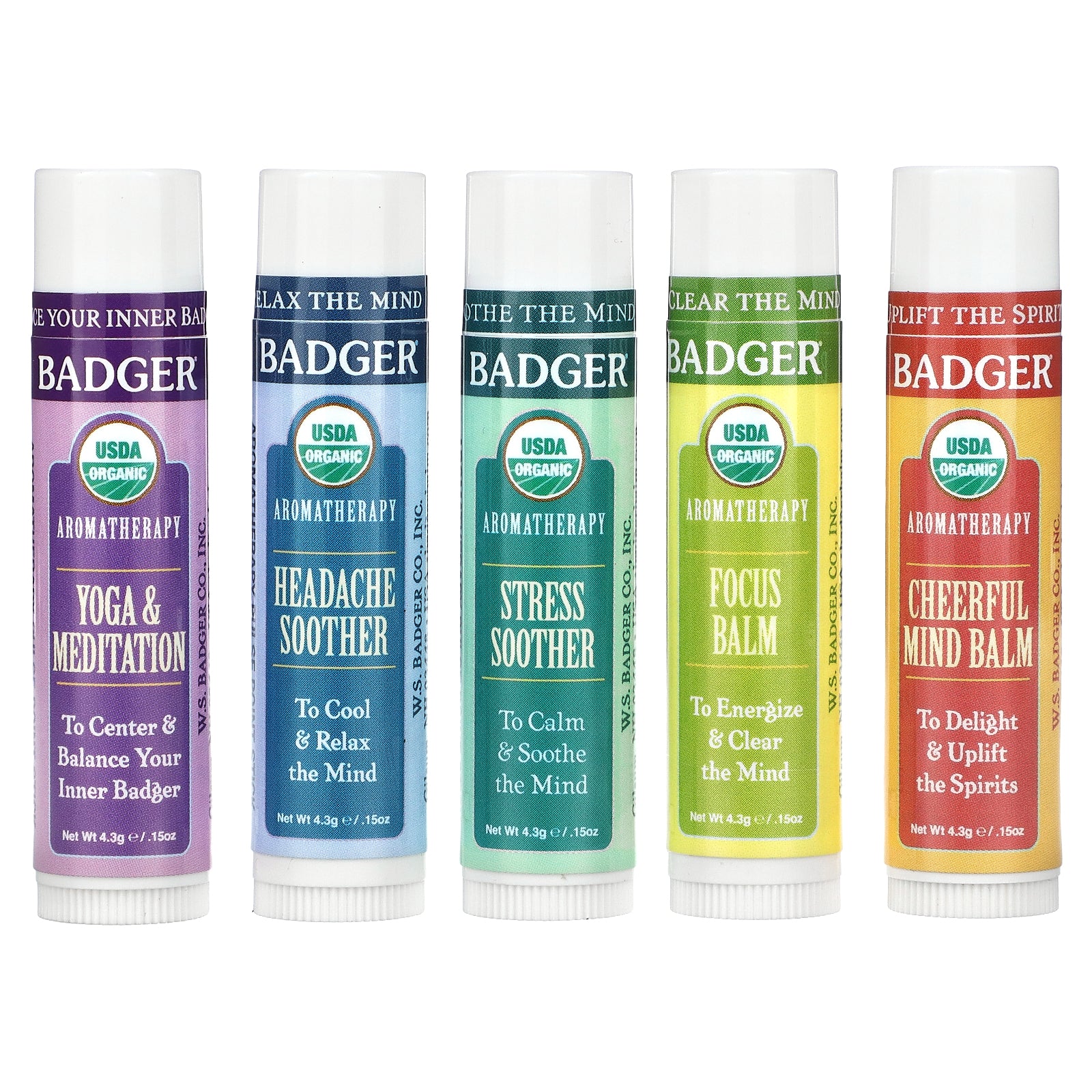 Badger, Aromatherapy Travel Kit, 5 Pack, 0.15 oz (4.3 g) Each