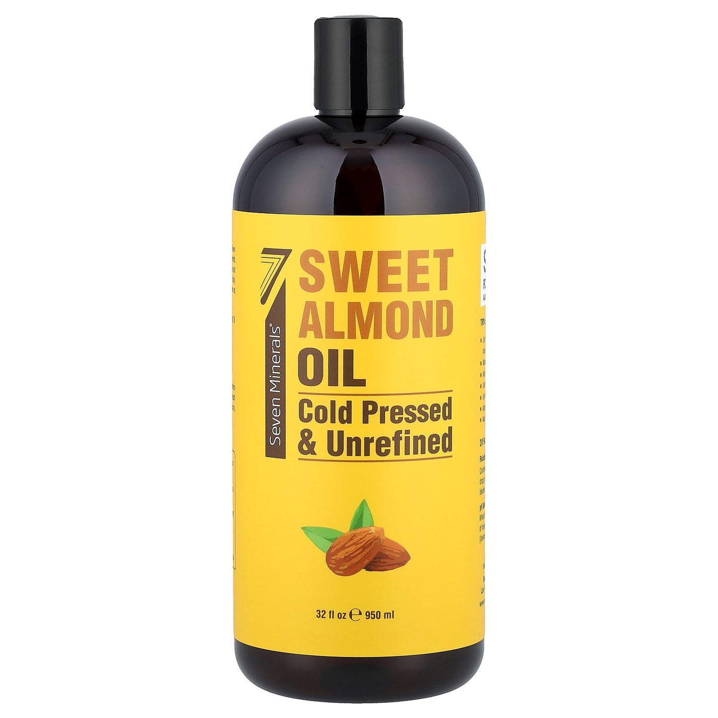 Seven Minerals, Sweet Almond Oil, Cold Pressed & Unrefined, Unscented, 32 fl oz (950 ml)