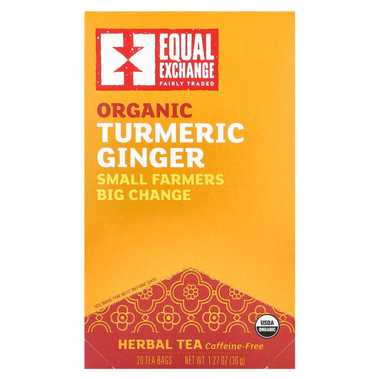 Equal Exchange, Organic Turmeric Ginger Herbal Tea, Caffeine-Free, 20 Tea Bags, 1.27 oz (36 g)