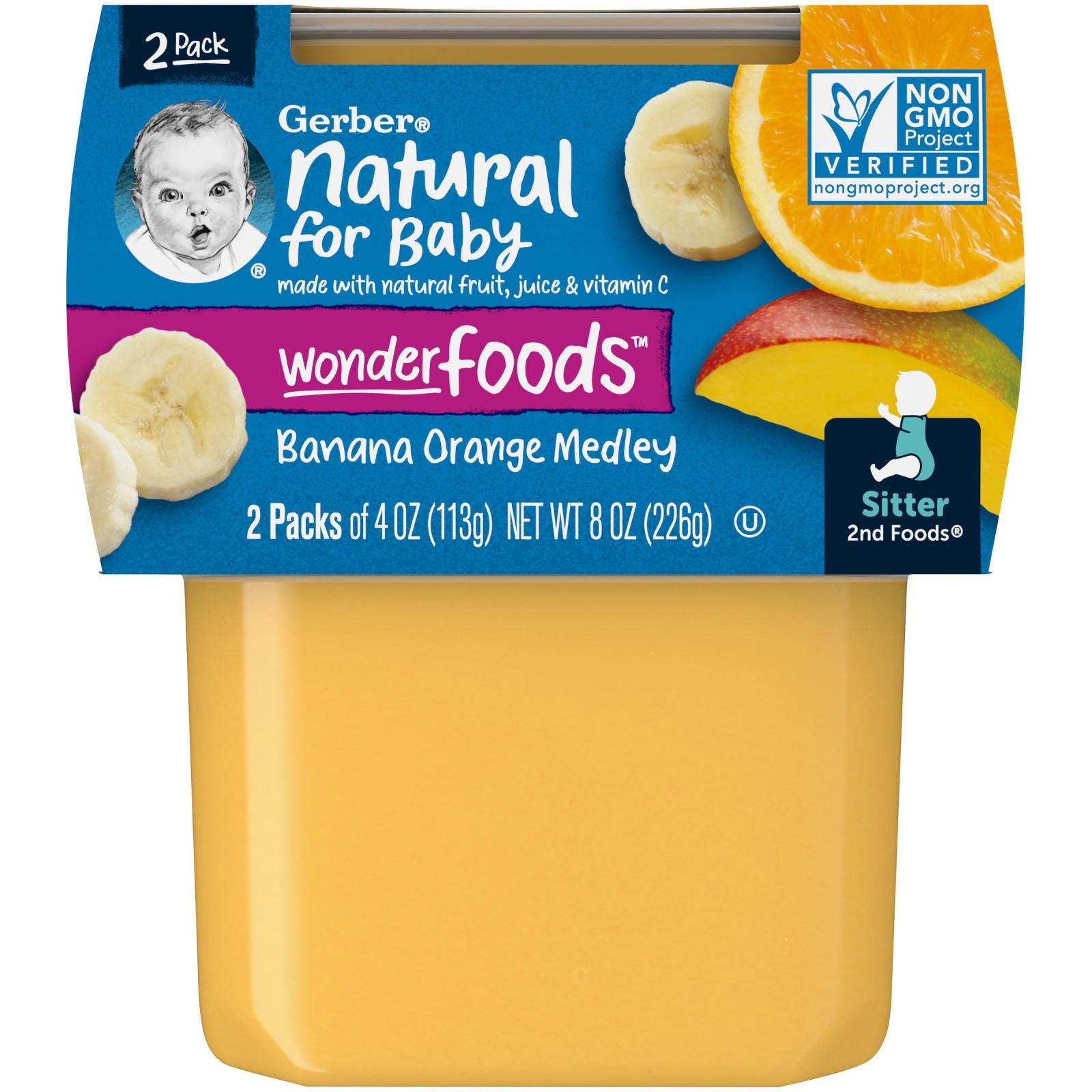 Gerber, Natural for Baby, Wonder Foods™, 2nd Foods®, Banana Orange Medley, 2 Pack, 4 oz (113 g) Each