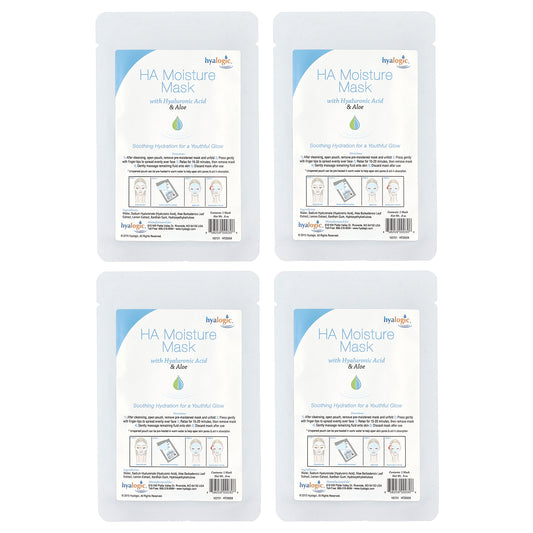 Hyalogic, HA Moisture Beauty Mask with Hyaluronic Acid & Aloe, Fragrance Free, 4 Masks, 0.8 oz Each