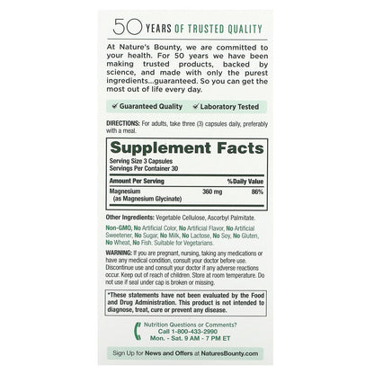 Nature's Bounty, Advanced Magnesium Glycinate, High Absorption, 90 Capsules (120 mg per Capsule)