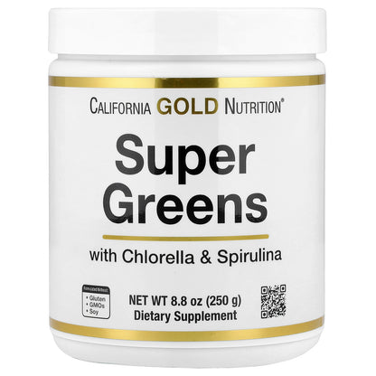 California Gold Nutrition, Super Greens with Spirulina, Chlorella, Kelp, and Apple Pectin, 8.8 oz (250 g)