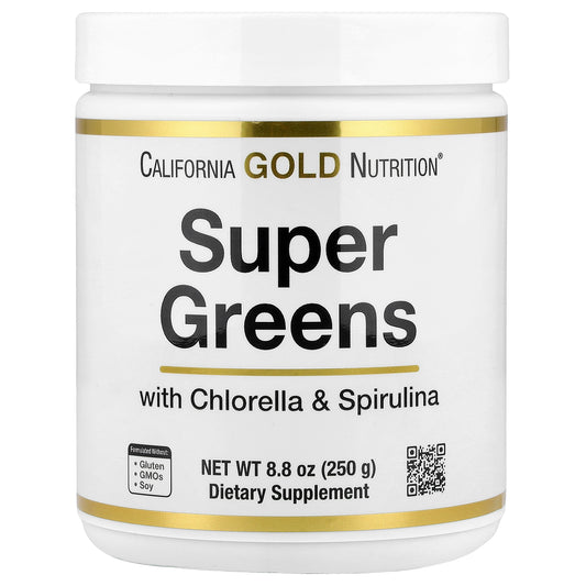 California Gold Nutrition, Super Greens with Spirulina, Chlorella, Kelp, and Apple Pectin, 8.8 oz (250 g)
