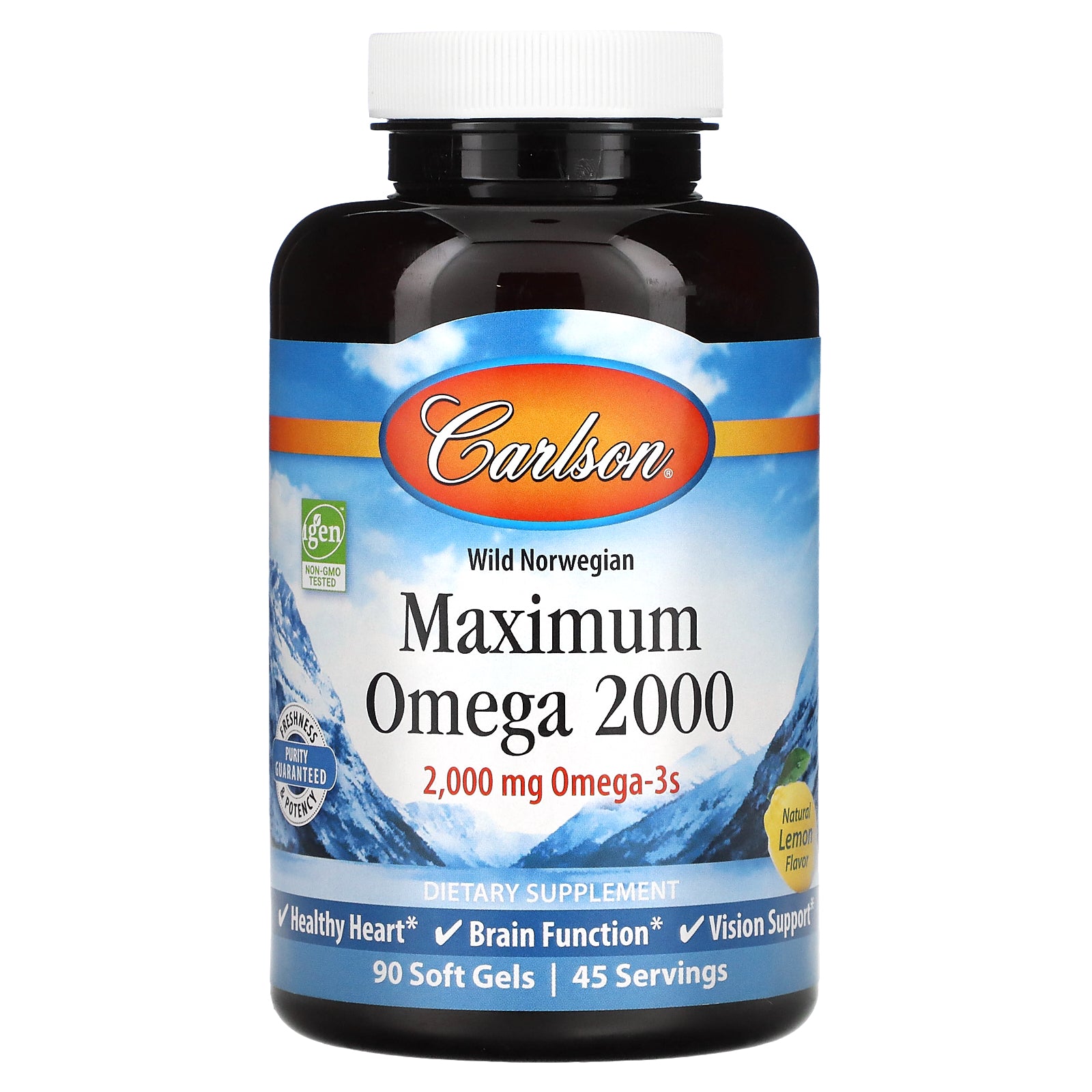 Carlson, Wild Norwegian, Maximum Omega 2000, Natural Lemon, 2,000 mg, 90 Soft Gels (1,000 mg per Soft Gel)