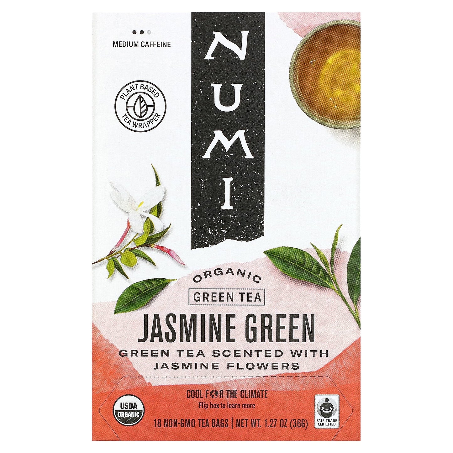 Numi Tea, Organic Green Tea, Jasmine Green, 18 Tea Bags, 1.27 oz (36 g)