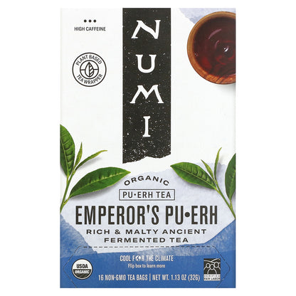 Numi Tea, Organic Pu-Erh Tea, Emperor's Pu-Erh, 16 Tea Bags, 1.13 oz (32 g)