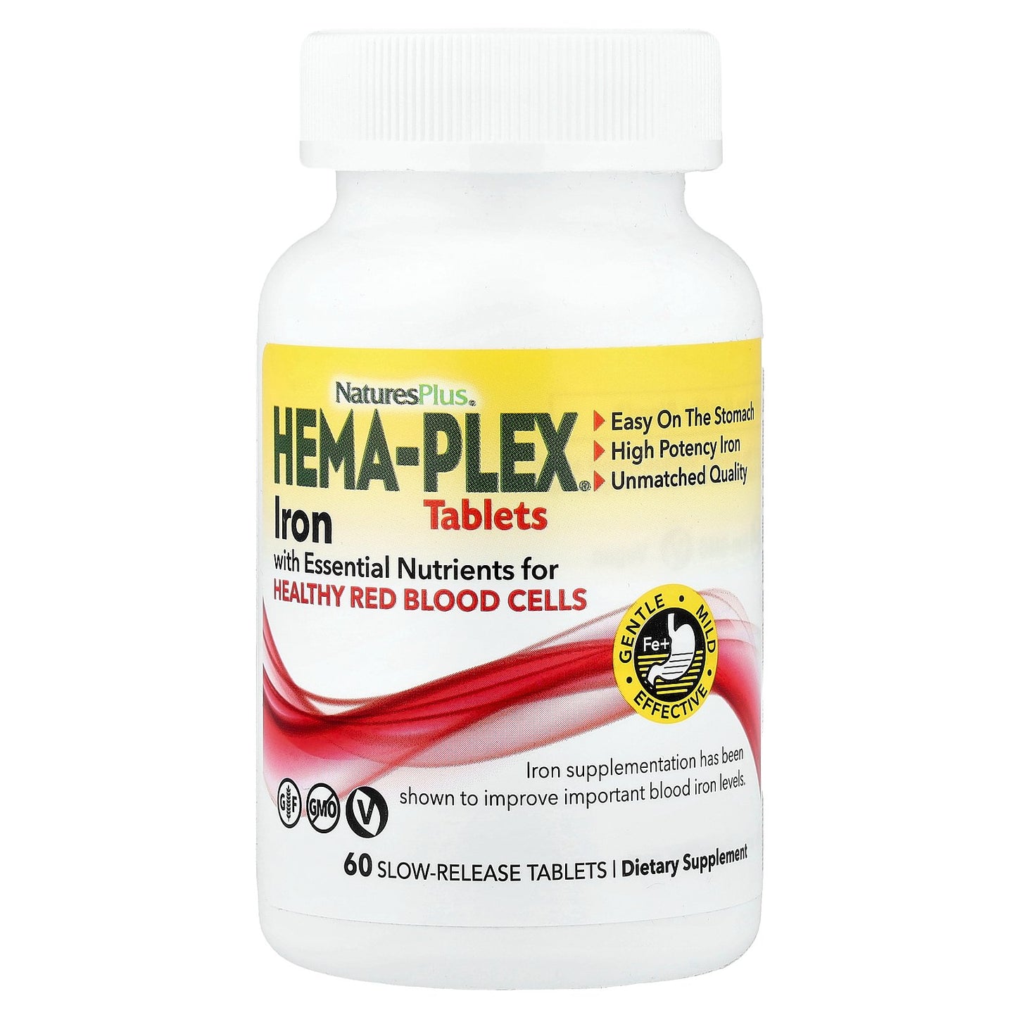 NaturesPlus, Hema-Plex, Iron with Essential Nutrients for Healthy Red Blood Cells , 60 Slow-Release Tablets