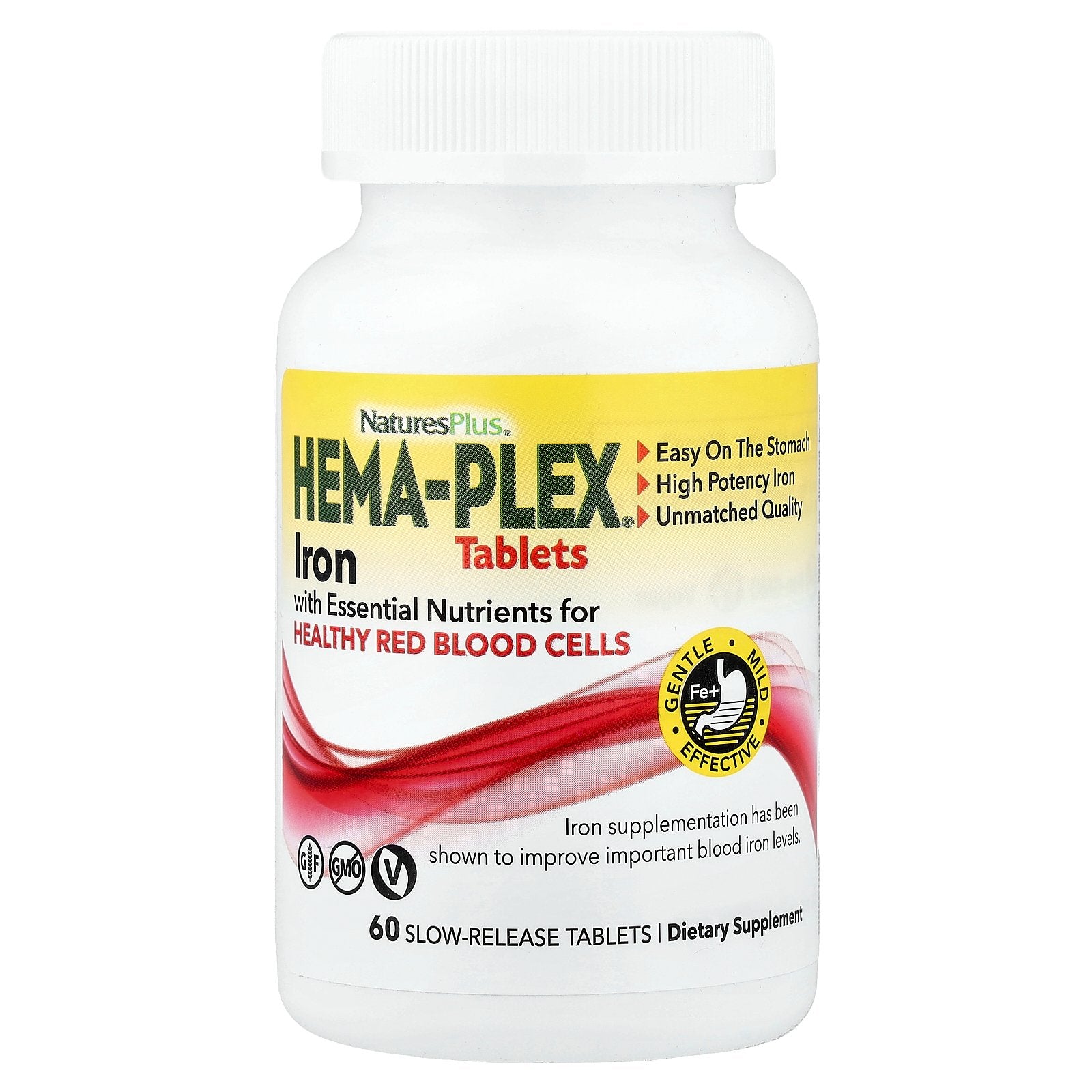 NaturesPlus, Hema-Plex, Iron with Essential Nutrients for Healthy Red Blood Cells , 60 Slow-Release Tablets
