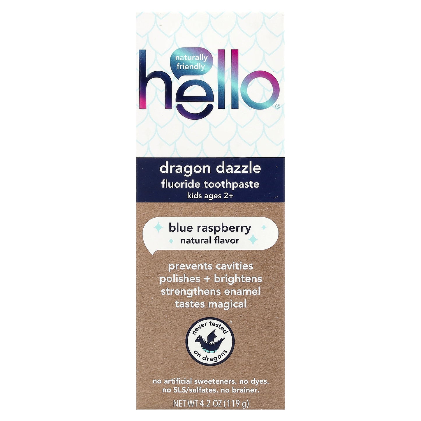 Hello, Kids, Fluoride Toothpaste, Dragon Dazzle, Ages 2+, Blue Raspberry, 4.2 oz (119 g)