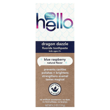 Hello, Kids, Fluoride Toothpaste, Dragon Dazzle, Ages 2+, Blue Raspberry, 4.2 oz (119 g)