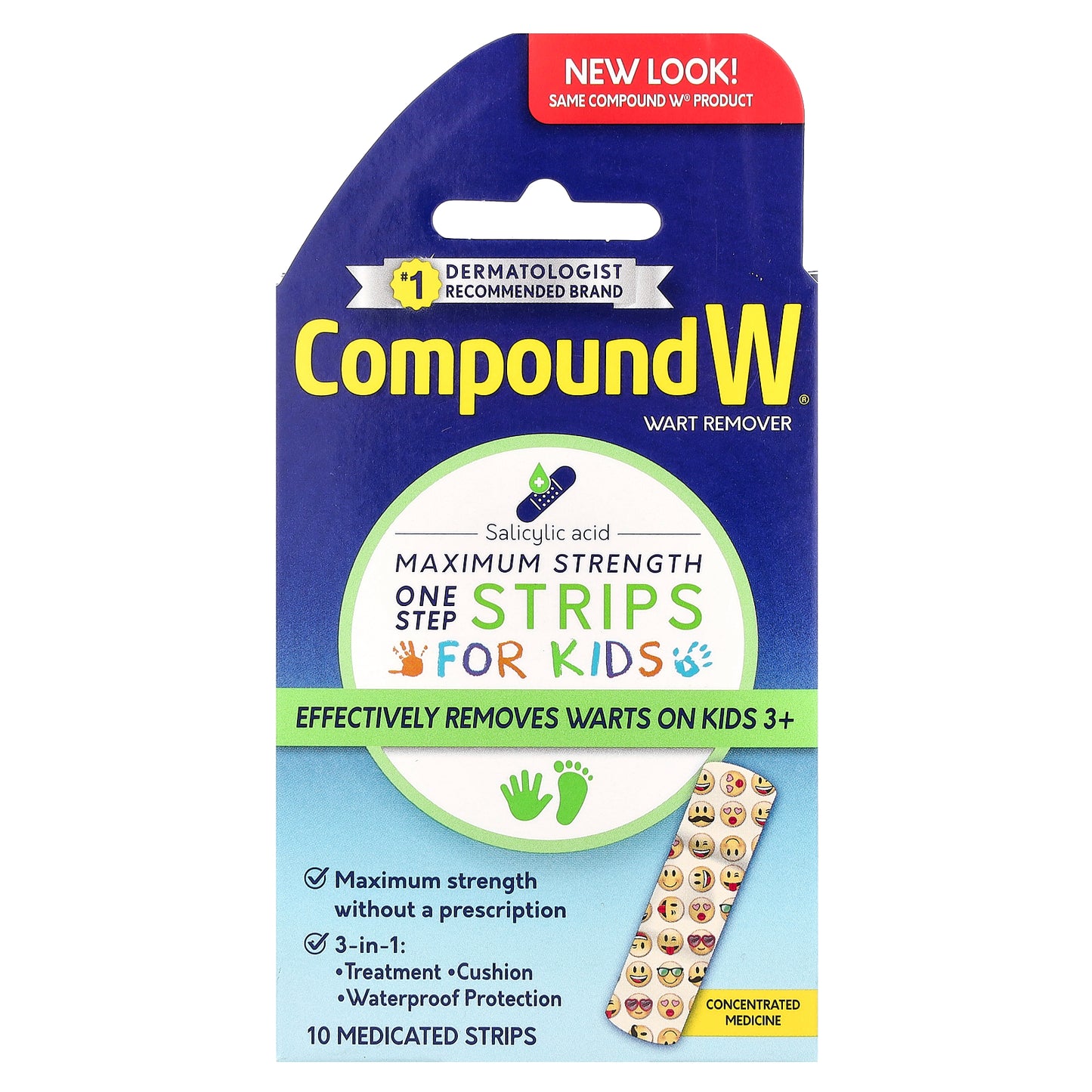 Compound W, Wart Remover, One Step Strips, Maximum Strength, For Kids, Ages 3+, 10 Medicated Strips