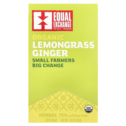 Equal Exchange, Organic Lemongrass Ginger Herbal Tea, Caffeine-Free, 20 Tea Bags, 1.05 oz (30 g)