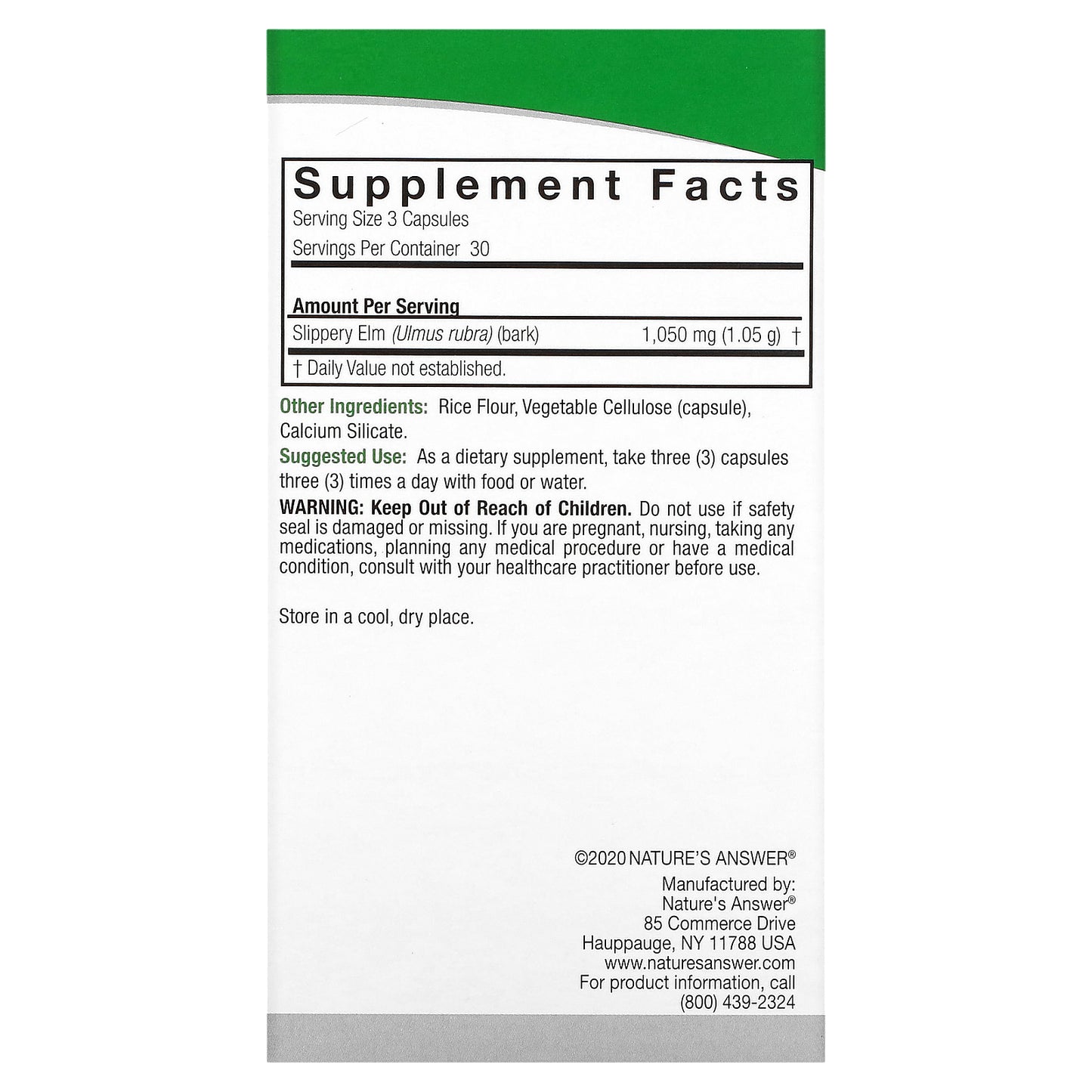 Nature's Answer, Slippery Elm, 90 Vegetarian Capsules (350 mg per Capsule)