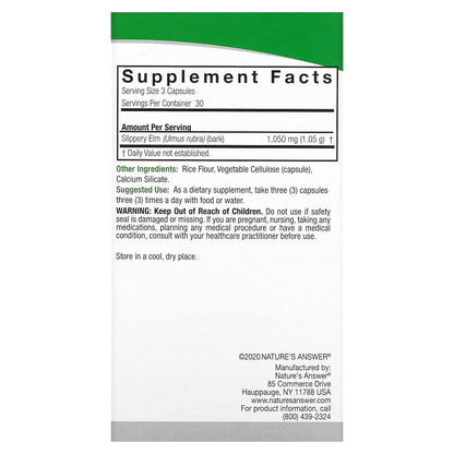 Nature's Answer, Slippery Elm, 90 Vegetarian Capsules (350 mg per Capsule)