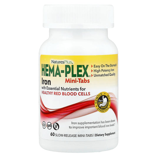 NaturesPlus, Hema-Plex, Iron with Essential Nutrients for Healthy Red Blood Cells, 60 Slow Release Mini Tabs