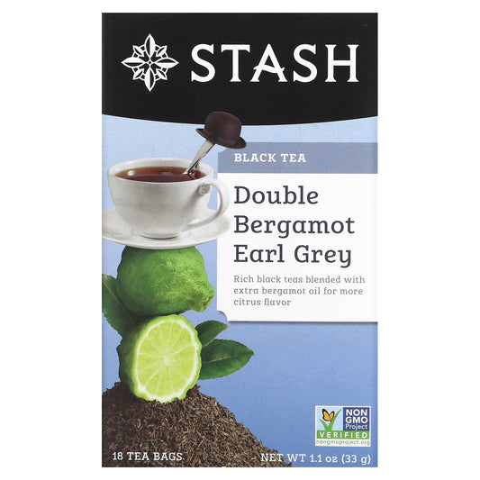 Stash Tea, Black Tea, Double Bergamot Earl Grey, 18 Tea Bags, 1.1 oz (33 g)