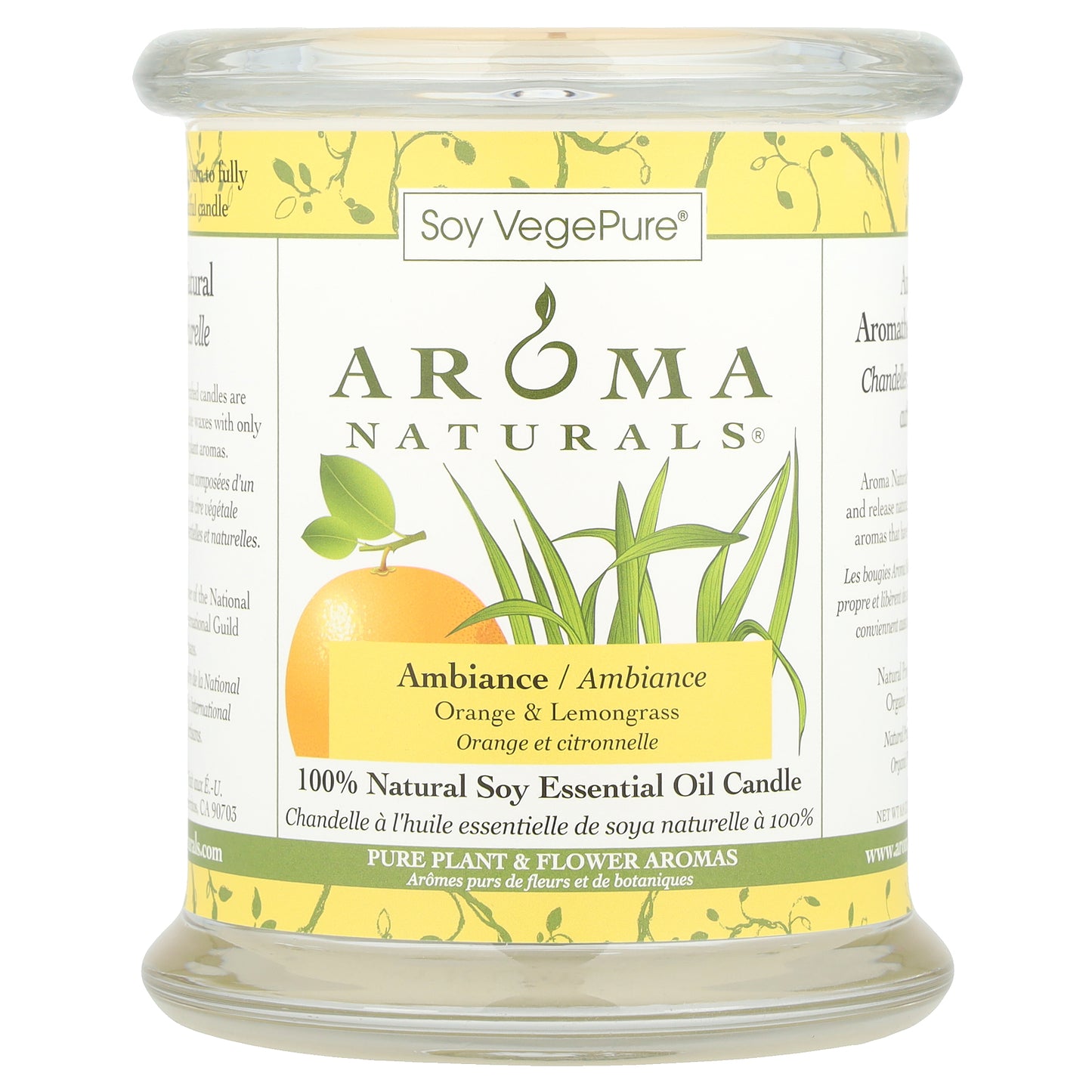 Aroma Naturals, Soy VegePure®, 100% Natural Soy Essential Oil Candle, Ambiance, Orange & Lemongrass, 8.8 oz (260 g)