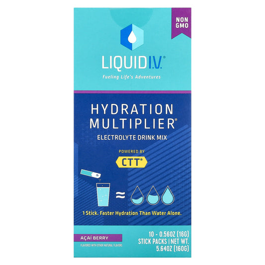 Liquid I.V., Hydration Multiplier, Electrolyte Drink Mix, Acai Berry,  10 Stick Packs, 0.56 oz (16 g) Each