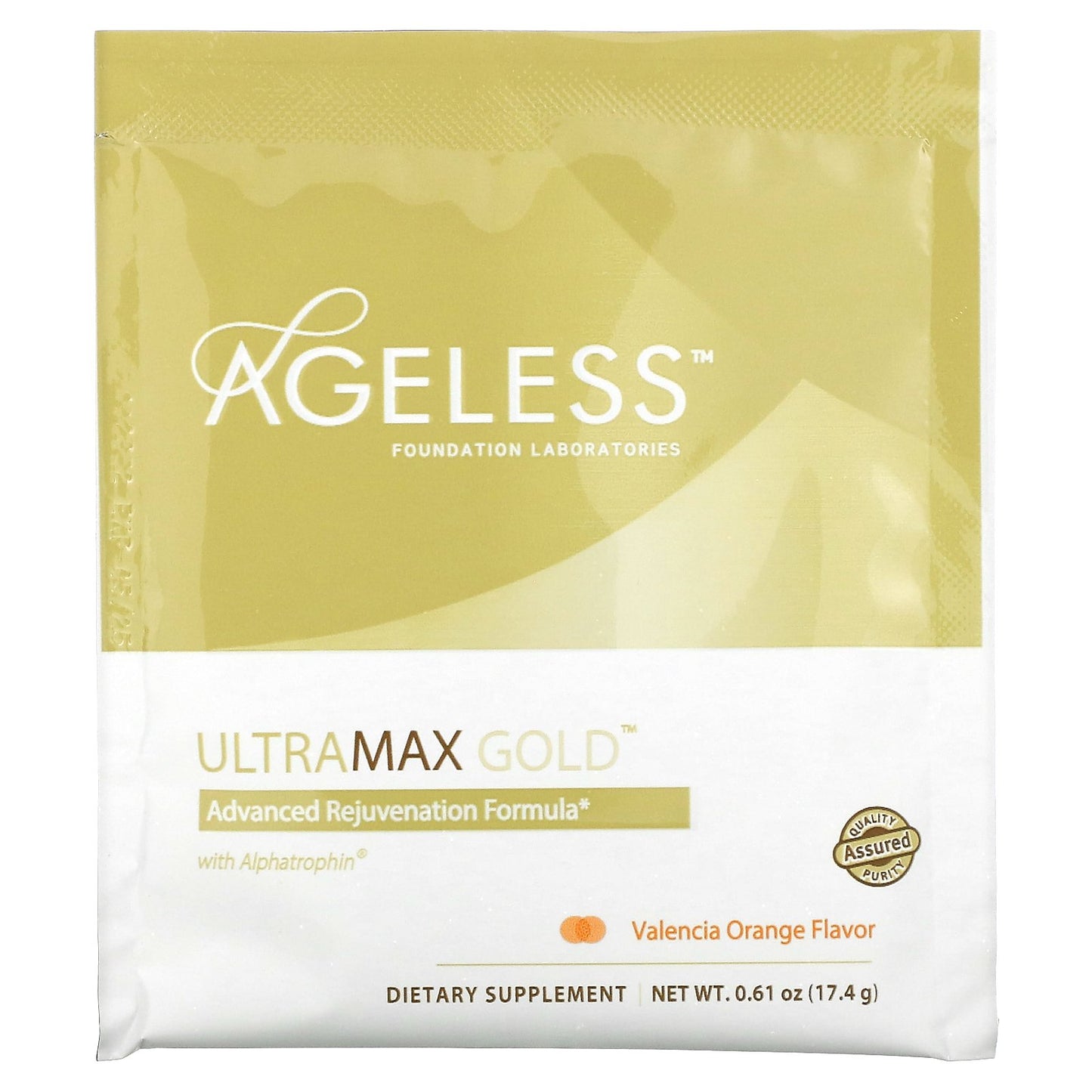 Ageless Foundation Laboratories, UltraMax Gold, Advanced Rejuvenation Formula with Alphatrophin, Valencia Orange, 22 Packets, 0.61 oz (17.4 g) Each