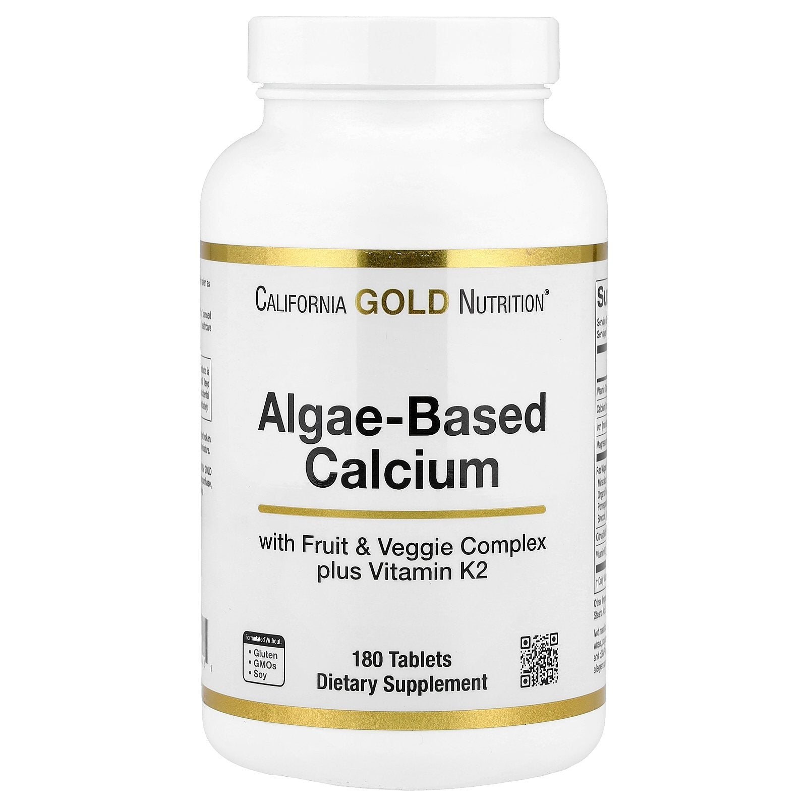 California Gold Nutrition, Algae-Based Calcium with Calcium, Vitamin D3, and Magnesium, Organic Strawberry, Raspberry, and Blueberry, 180 Tablets