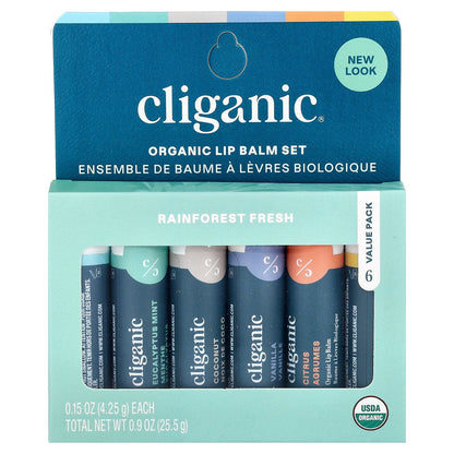 Cliganic, Organic Lip Balm Set, Rainforest Fresh , 6 Pack, 0.15 fl oz (4.25 ml) Each