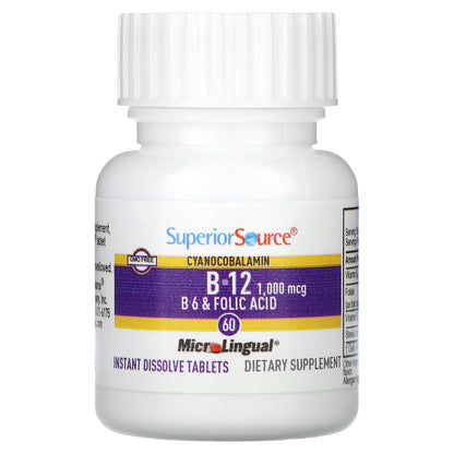 Superior Source, Cyanocobalamin B-12, B-6 & Folic Acid, 60 MicroLingual Instant Dissolve Tablets