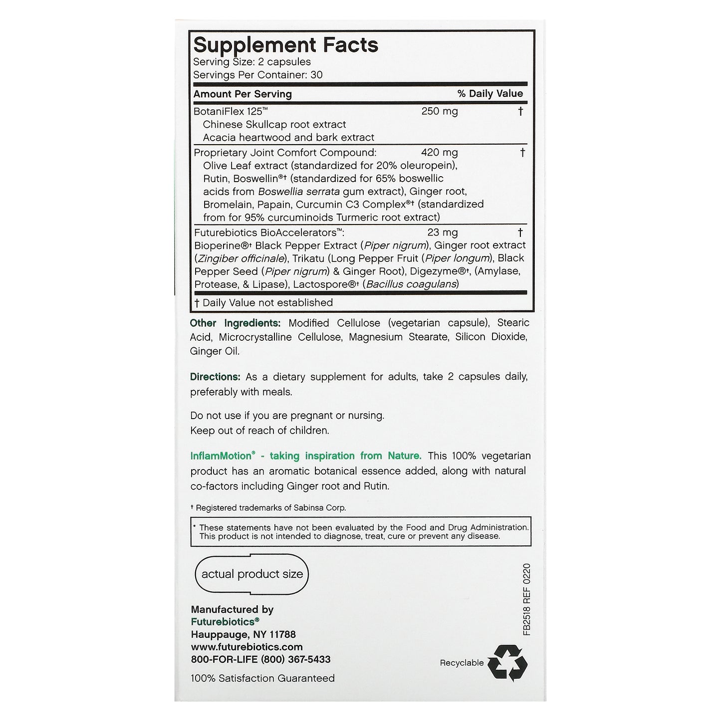 Futurebiotics, InflamMotion, Joint Inflammation Complex, 60 Vegetarian Capsules