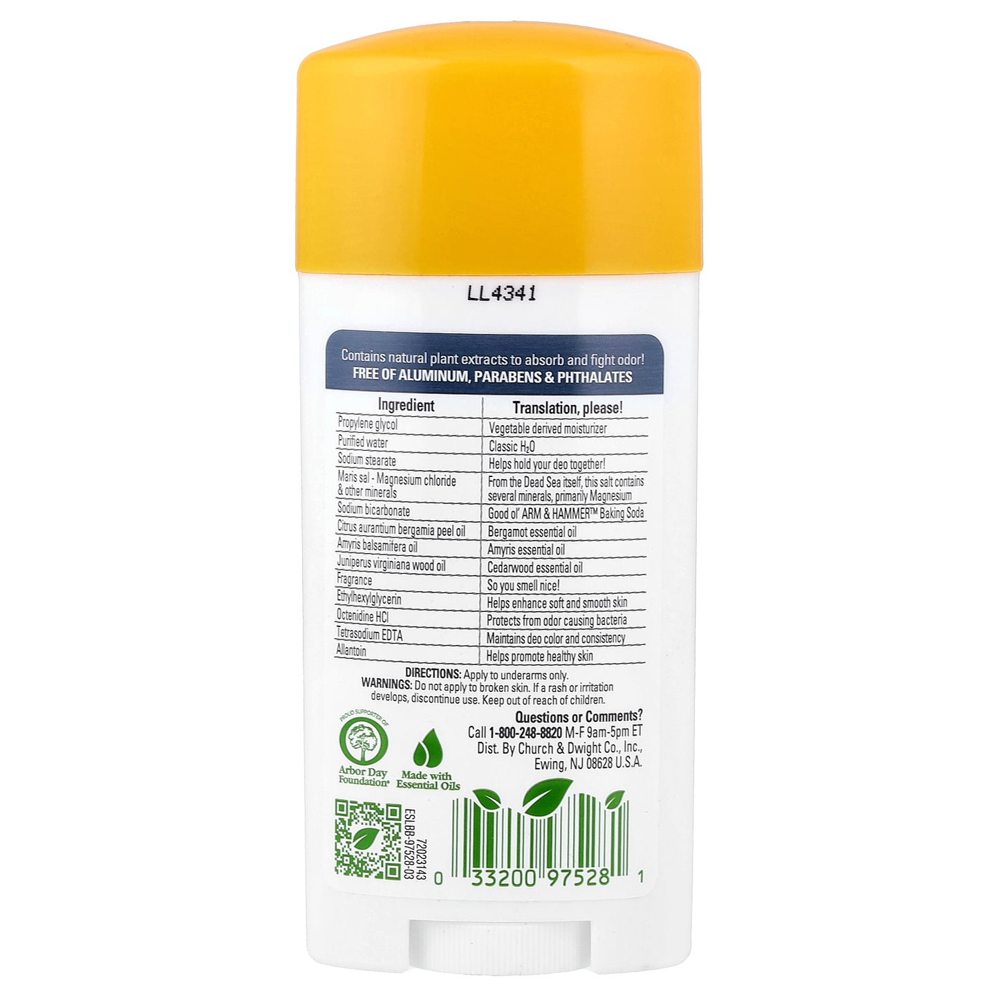 Arm & Hammer, Essentials™ with Natural Deodorizers, Deodorant, Magnesium, Vanilla Sandalwood, 2.5 oz (71 g)