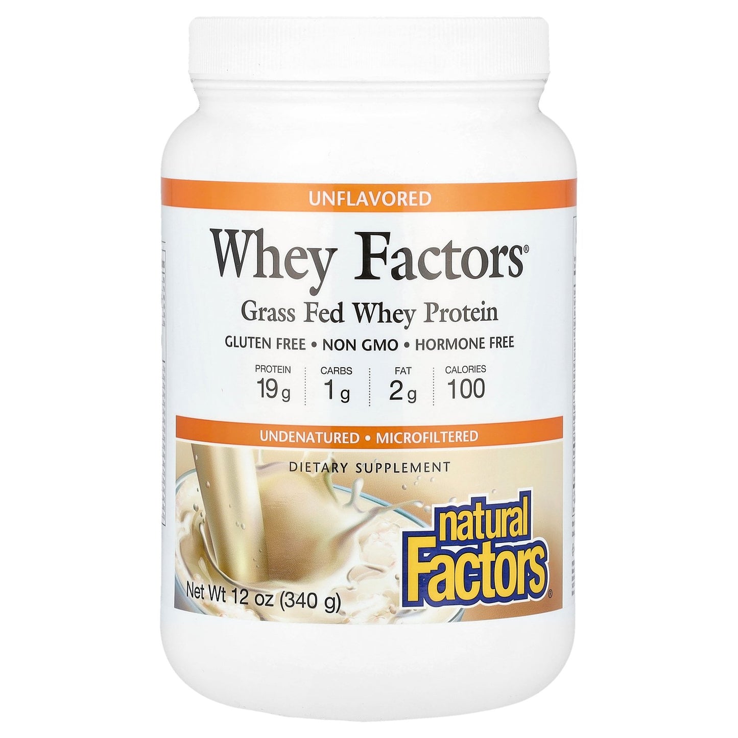 Natural Factors, Whey Factors, Grass Fed Whey Protein, Unflavored, 12 oz (340 g)