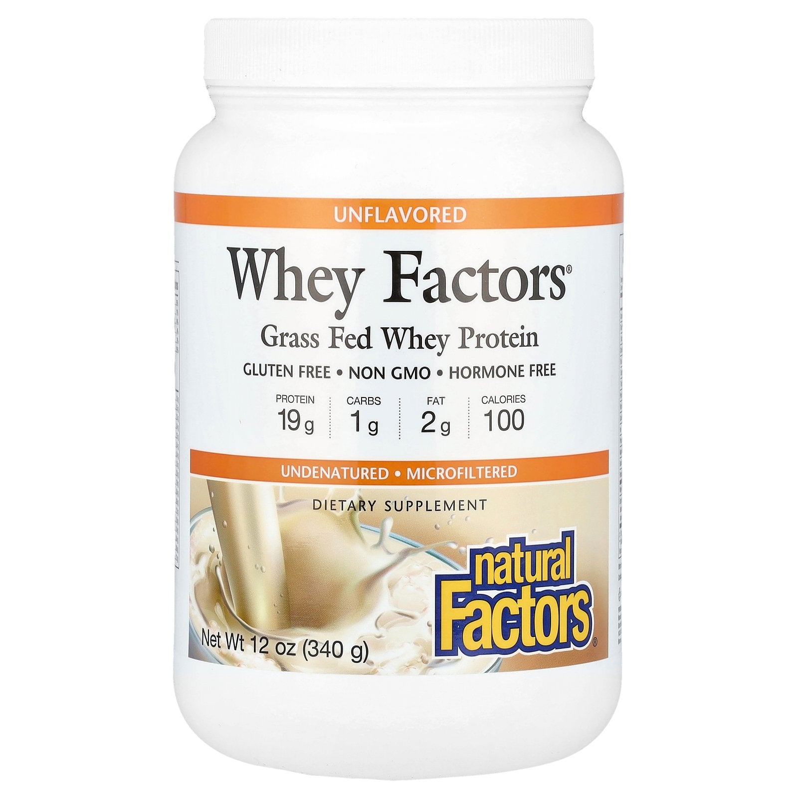 Natural Factors, Whey Factors, Grass Fed Whey Protein, Unflavored, 12 oz (340 g)