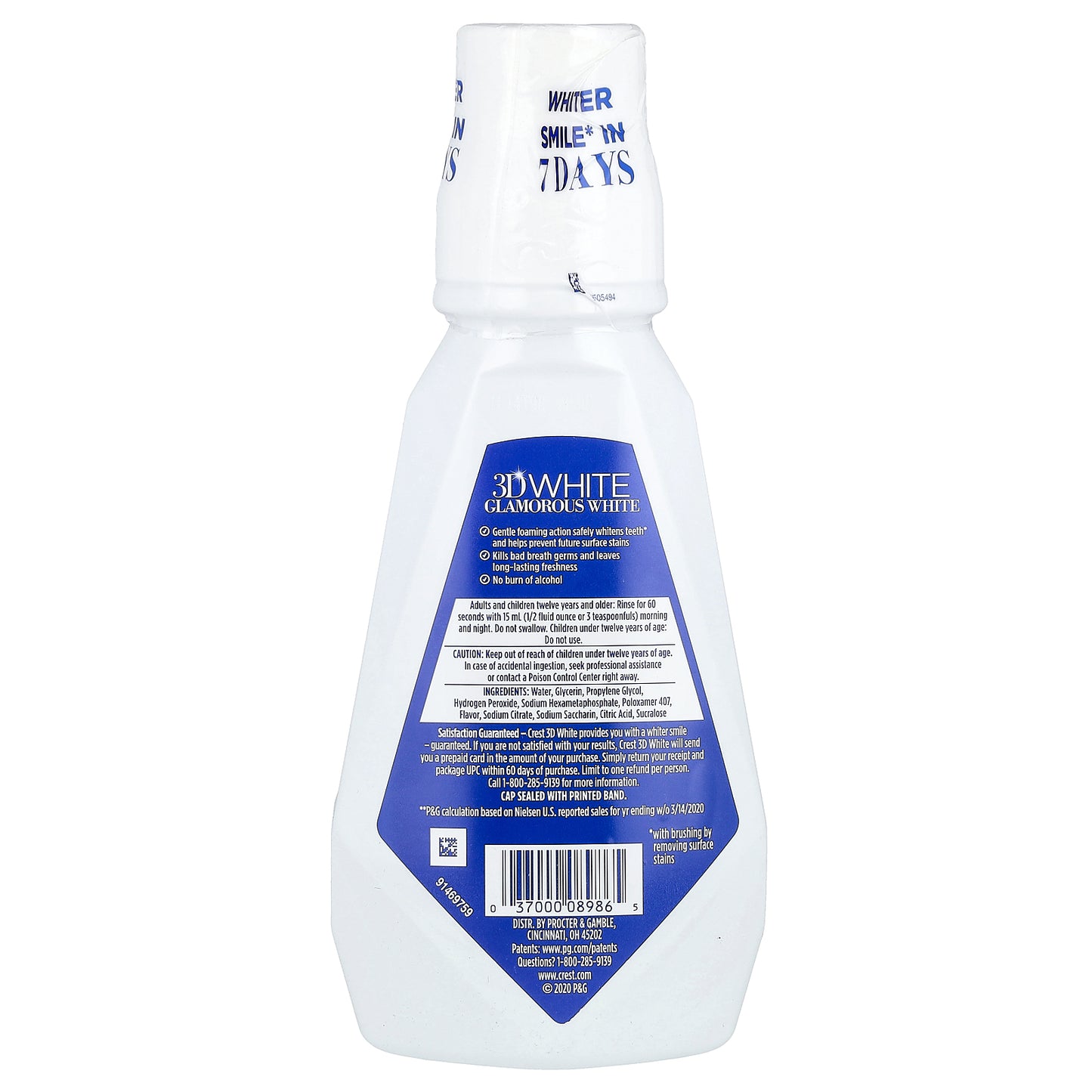 Crest, 3D White™, Multi-Care Whitening Mouthwash, Glamorous White™, Alcohol Free, Arctic Mint, 16 fl oz (473 ml)