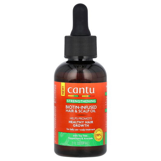 Cantu, Strengthening, Biotin-Infused Hair & Scalp Oil, With Tea Tree, Peppermint & Avocado, 2 fl oz (59 ml)