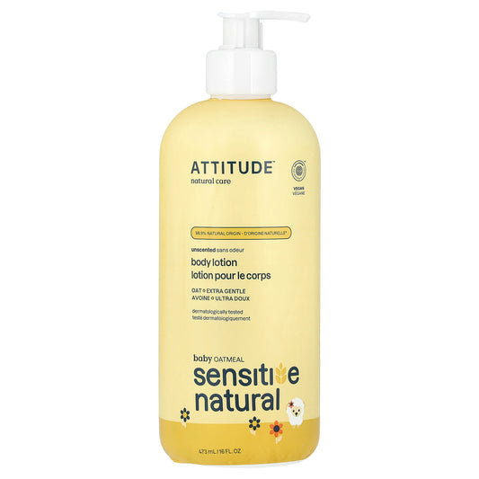 ATTITUDE, Baby Oatmeal Sensitive Natural, Body Lotion, Unscented, 16 fl oz (473 ml)