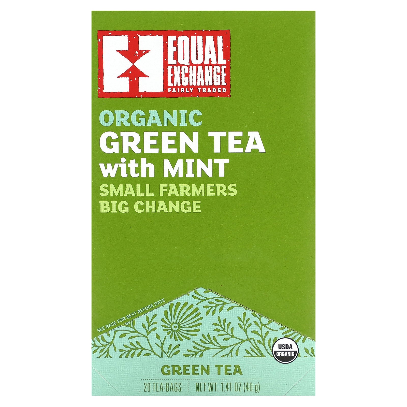 Equal Exchange, Organic Green Tea With Mint, 20 Tea Bags, 1.41 oz (40 g)